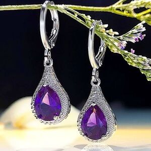 NEW STERLING SILVER AMETHYST DANGLE EARRINGS